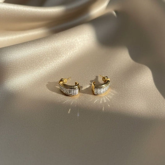 Radiant Gold Baguette Hoop Earrings – Rivyara Jewels