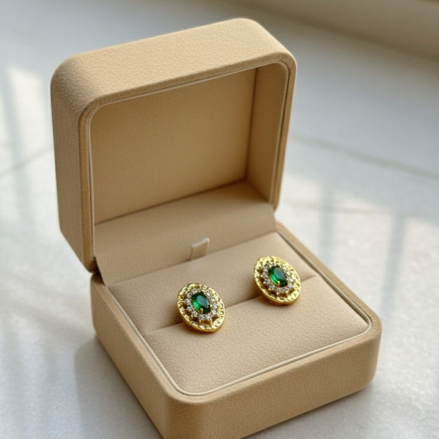 Emerald Glow Oval Stud Earrings – Rivyara Jewels