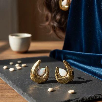 Opal Embrace Gold Stud Earrings – Rivyara Jewels