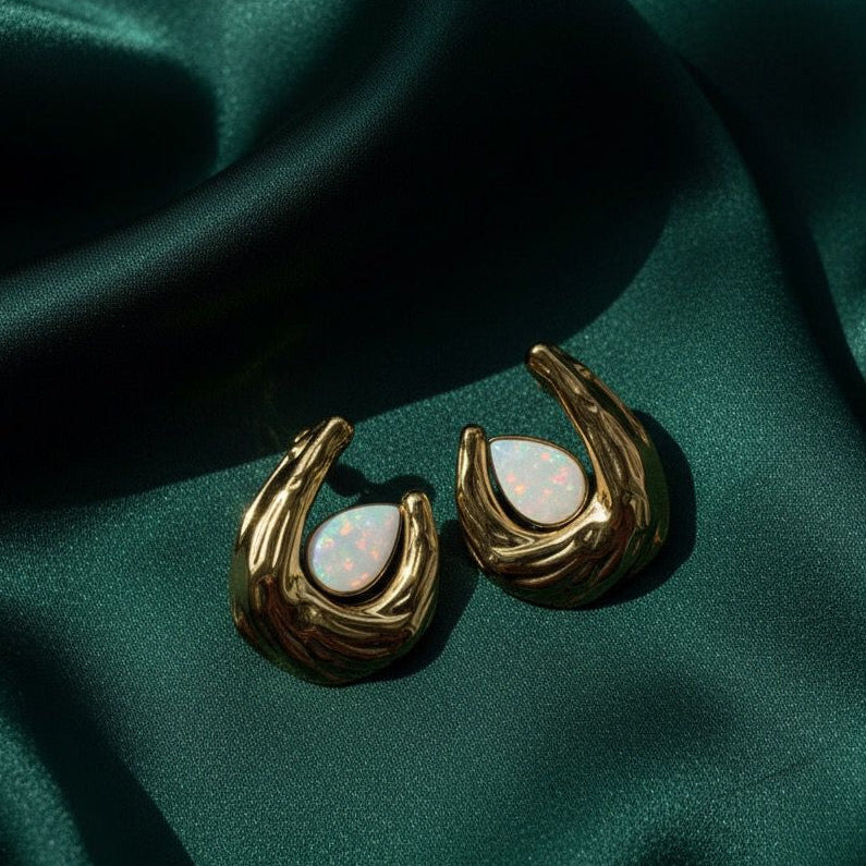 Opal Embrace Gold Stud Earrings – Rivyara Jewels