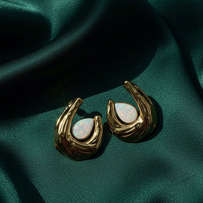 Opal Embrace Gold Stud Earrings – Rivyara Jewels