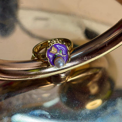 Purple Enamel Pearl Bloom Ring