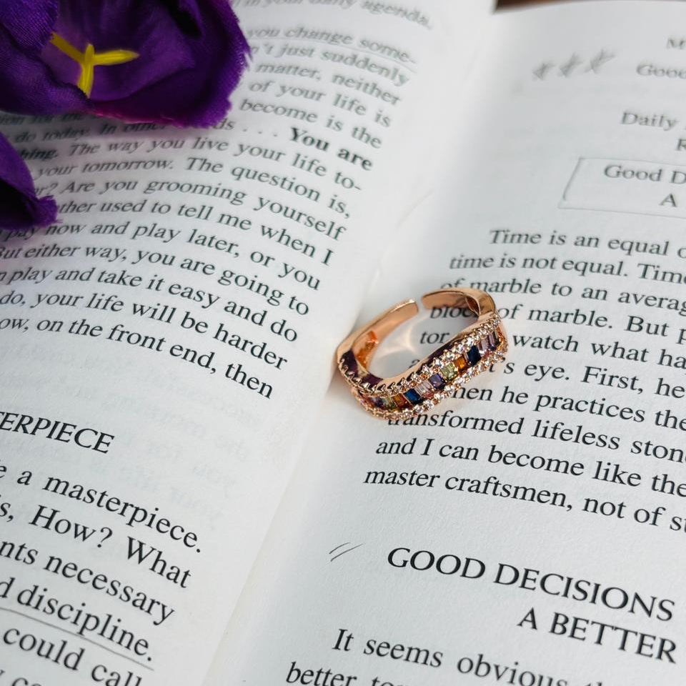 Gold Adjustable Multicolor Gemstone & Crystal Ring