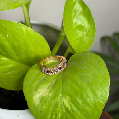 Gold Adjustable Multicolor Gemstone & Crystal Ring