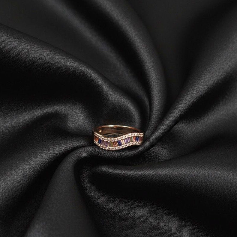 Gold Adjustable Multicolor Gemstone & Crystal Ring