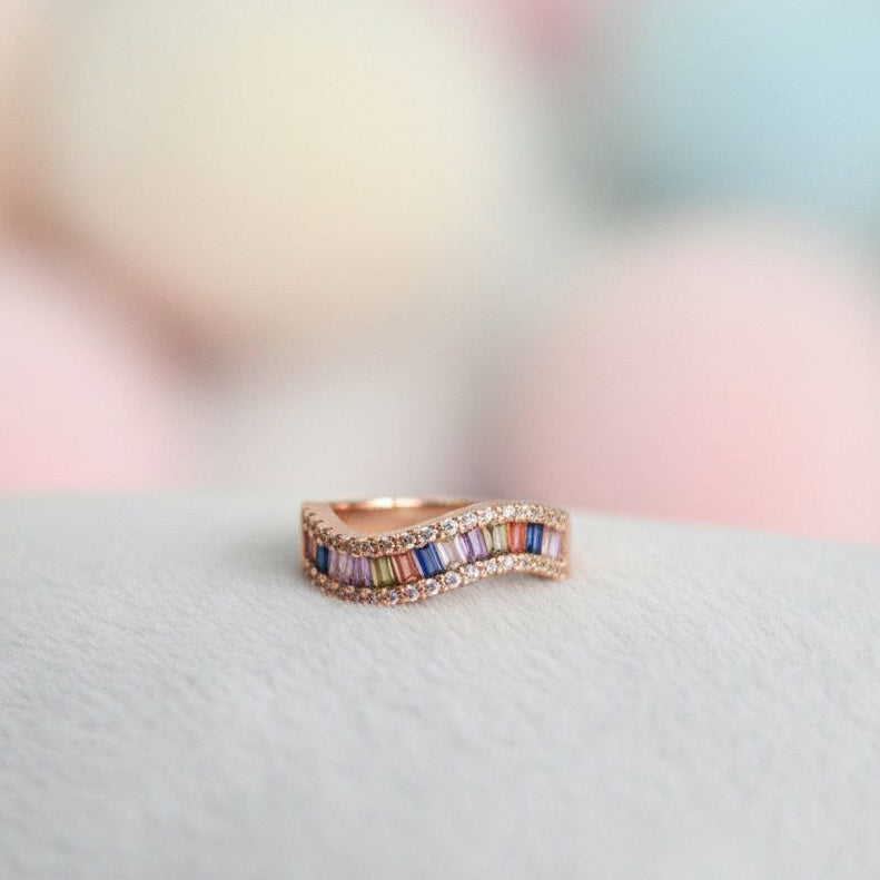 Gold Adjustable Multicolor Gemstone & Crystal Ring