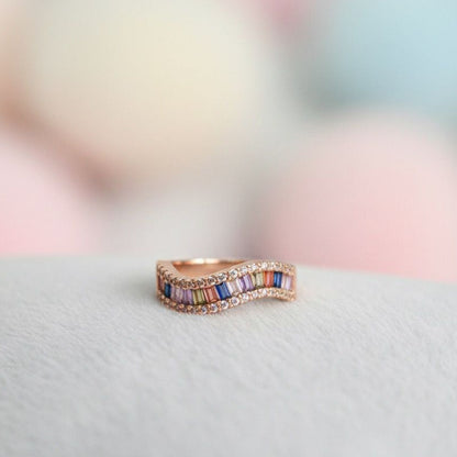 Gold Adjustable Multicolor Gemstone & Crystal Ring