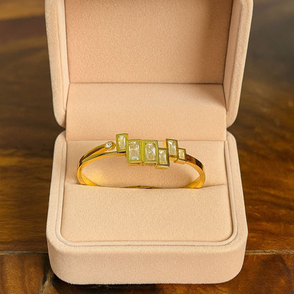 Gold Geometric Bracelet with Rectangular Crystal Accents