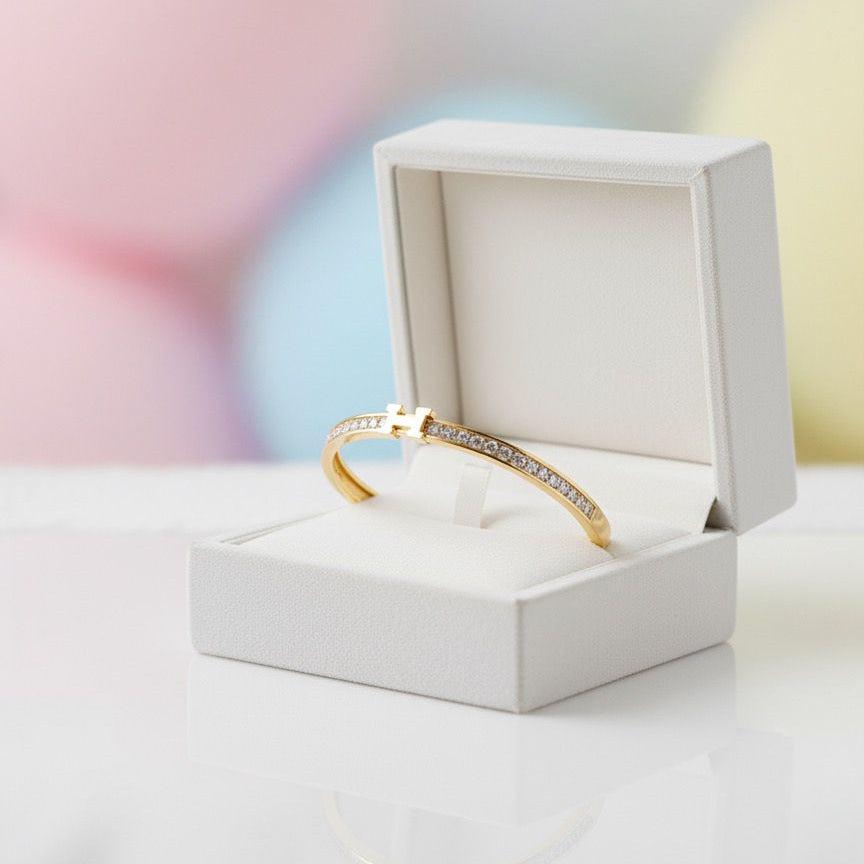 Gold Crystal “H” Bracelet – Elegant Minimalist Bangle