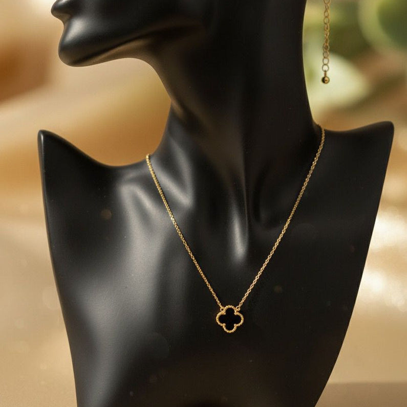 Gold Clover Pendant Necklace – Elegant Beaded Design