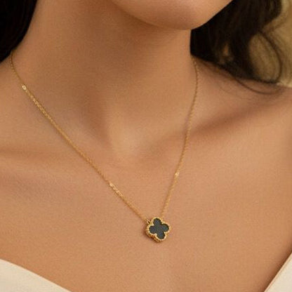 Gold Clover Pendant Necklace – Elegant Beaded Design