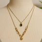 Layered Gold Necklace with Heart Charm & Gemstone Pendant