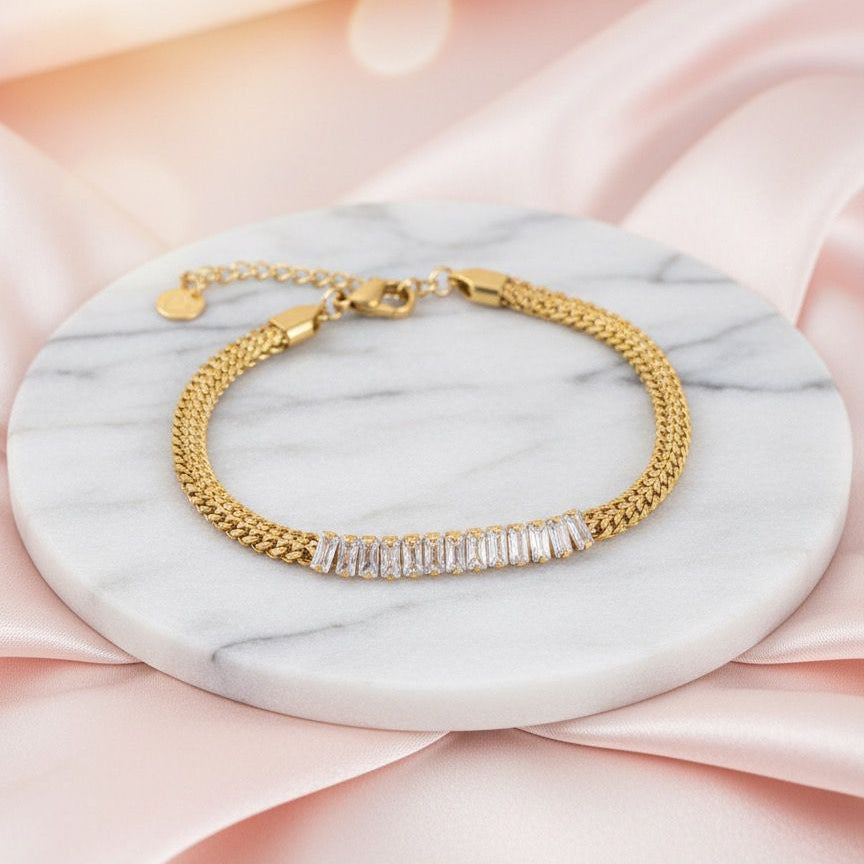 Elegant Baguette Crystal Gold Bracelet