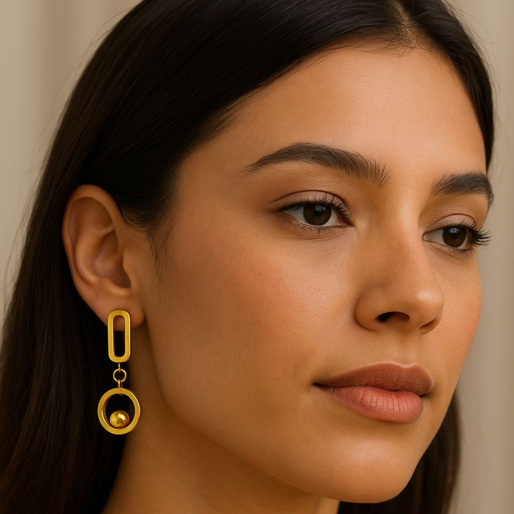 Modern Geometric Gold Drop Earrings – Minimalist Open-Shape Dangle Design