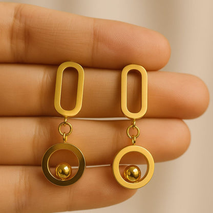 Modern Geometric Gold Drop Earrings – Minimalist Open-Shape Dangle Design