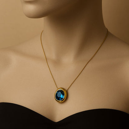 Blue Oval Gemstone Necklace & Earring Set – Gold-Plated | RIVYARA Jewels