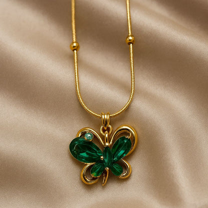 Emerald Wings Butterfly Pendant Necklace