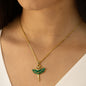 Gold Ballerina Pendant Necklace with Green Gemstone Skirt