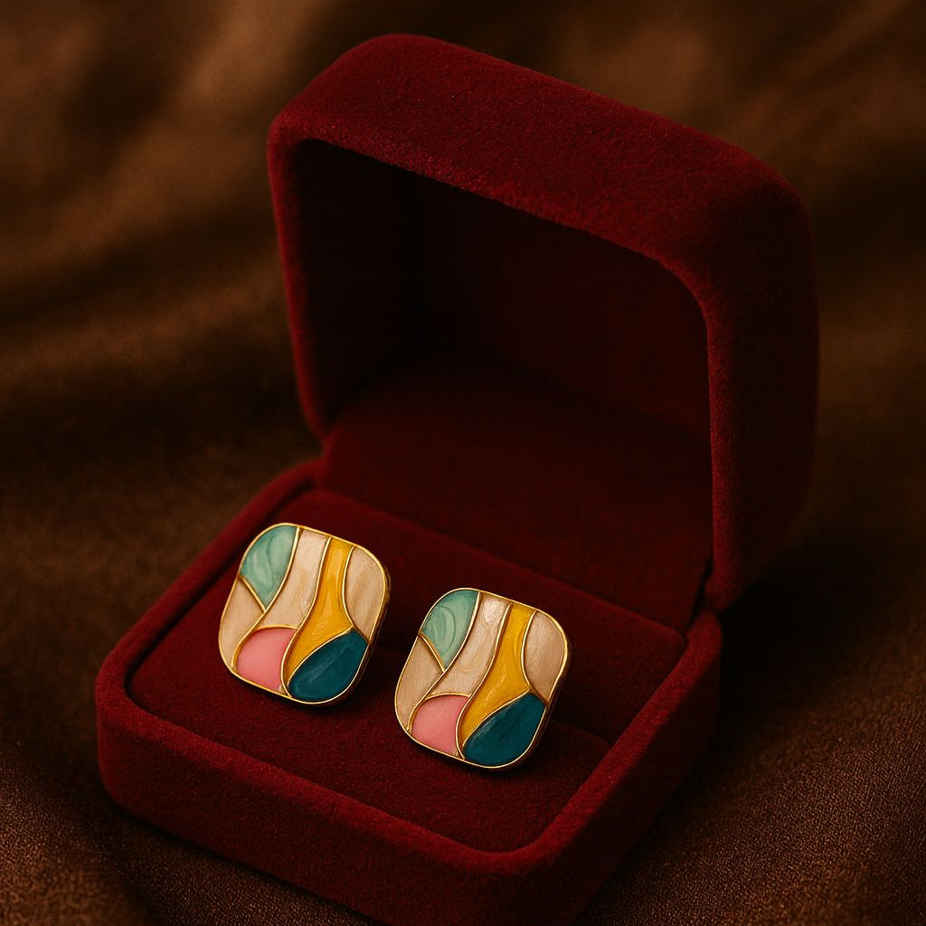 Abstract Mosaic Pastel Statement Earrings