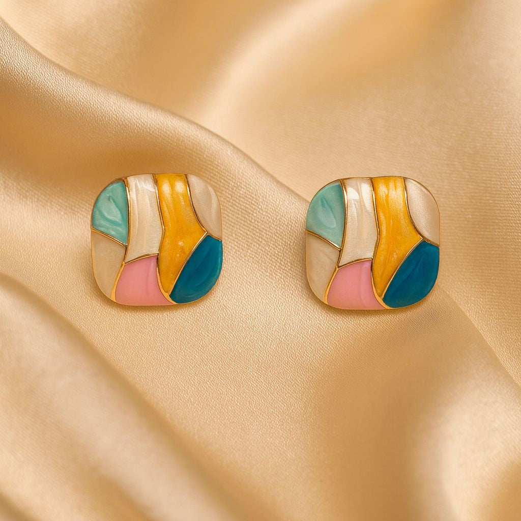 Abstract Mosaic Pastel Statement Earrings