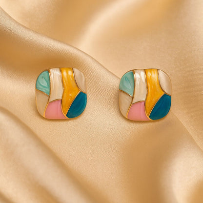 Abstract Mosaic Pastel Statement Earrings