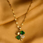 Emerald Clover Heart Gold Pendant Necklace