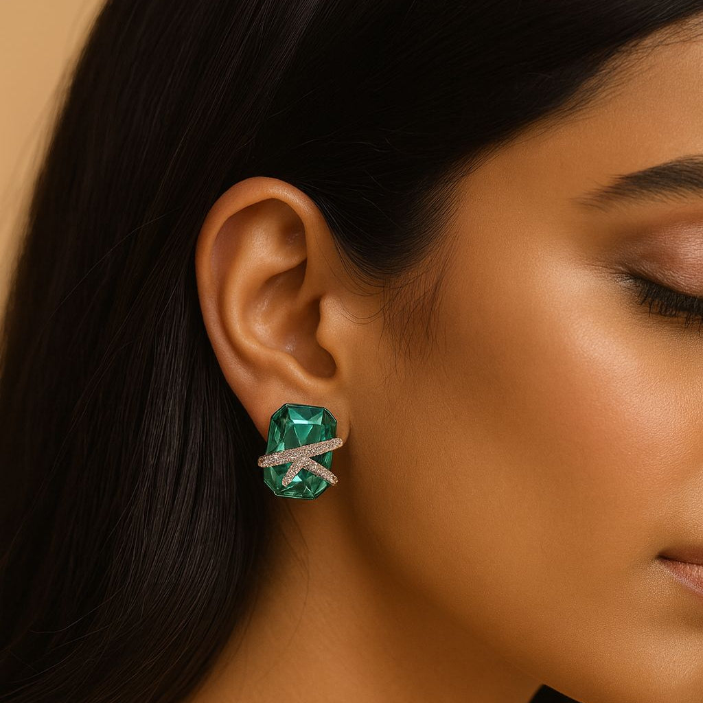 Emerald Radiance Crossover Statement Earrings