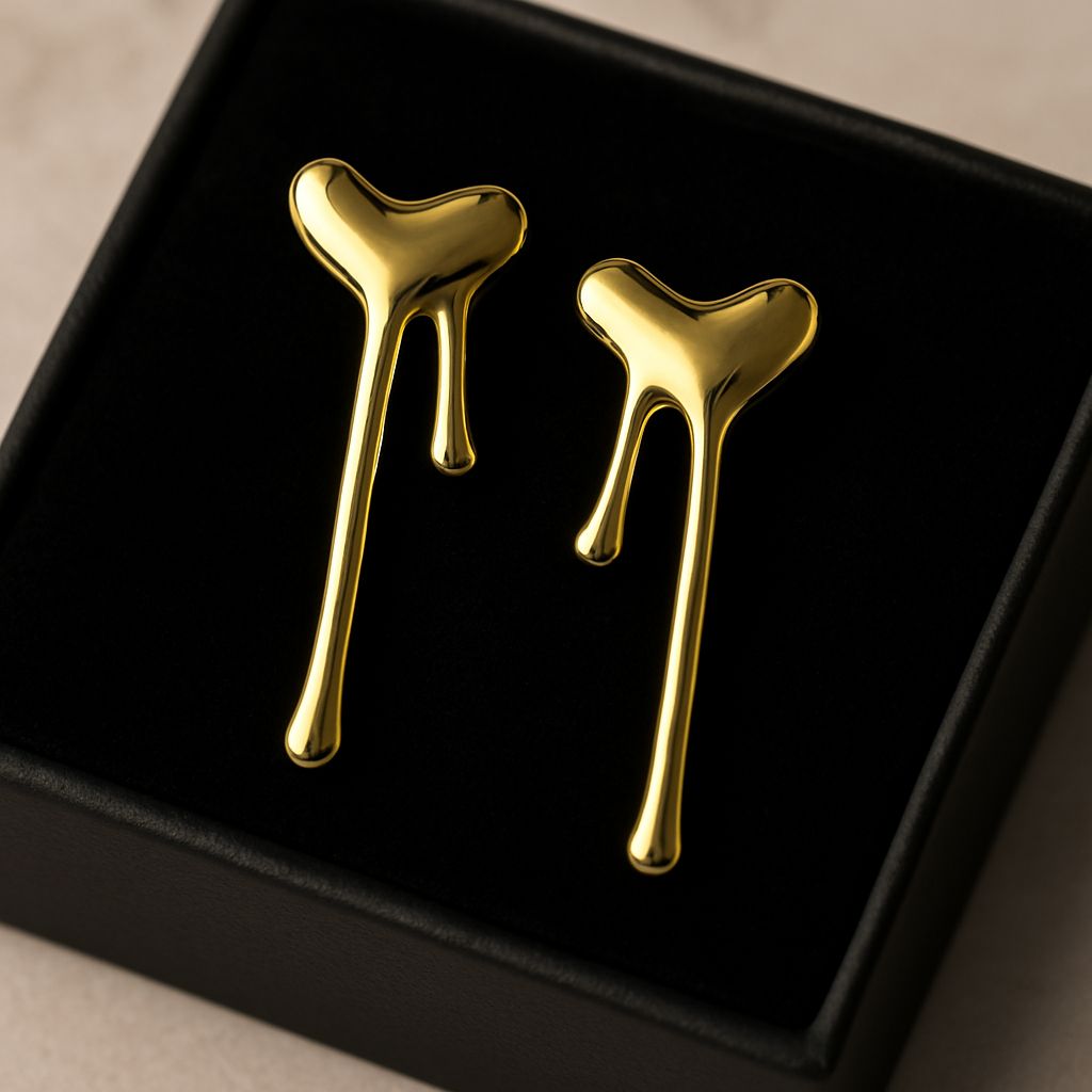 Liquid Gold Drip Heart Earrings
