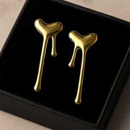 Liquid Gold Drip Heart Earrings