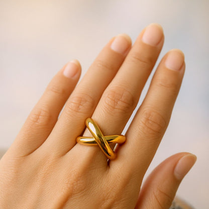 Gold Crossover Infinity Ring