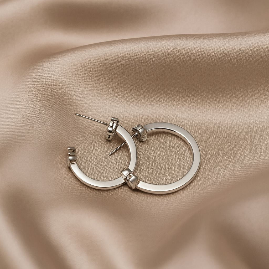 Silver Pavé Hoop Earrings with Cross Charm