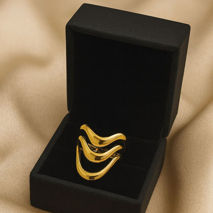 Triple Wave Stacking Gold Ring Set