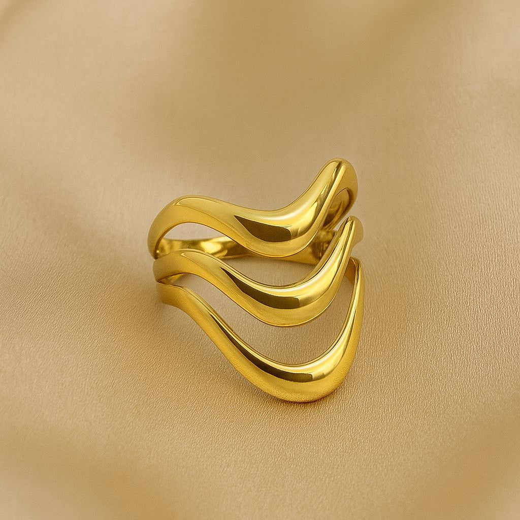 Triple Wave Stacking Gold Ring Set