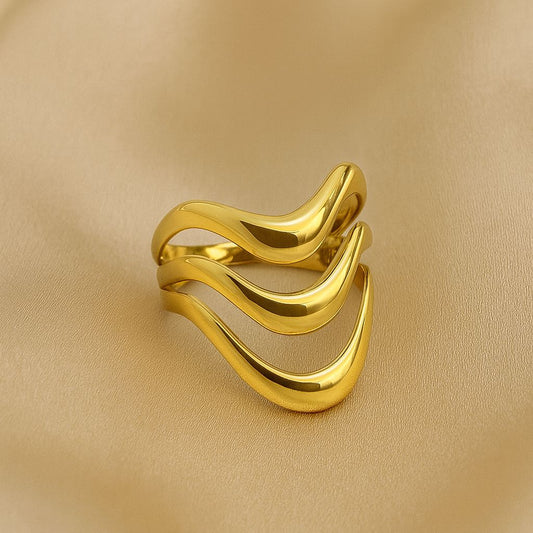 Triple Wave Stacking Gold Ring Set