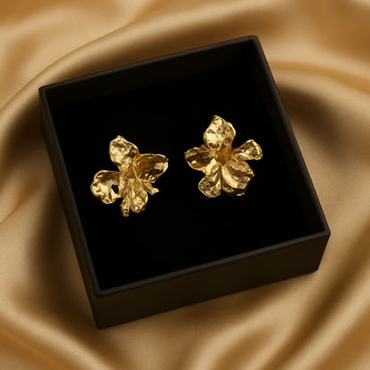 Sculpted Blossom Gold Statement Earrings