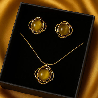 Golden Halo Swirl Necklace & Earrings Set