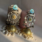 Dual-Tone Aqua Stone Temple Jhumka Earrings