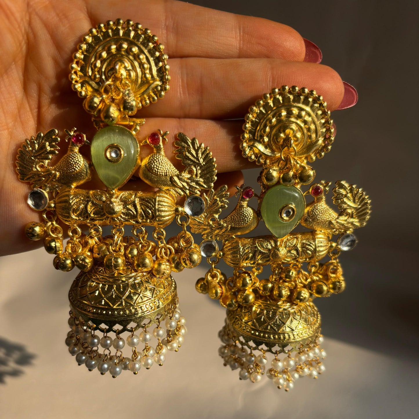 Antique Peacock Temple Jhumka Earrings