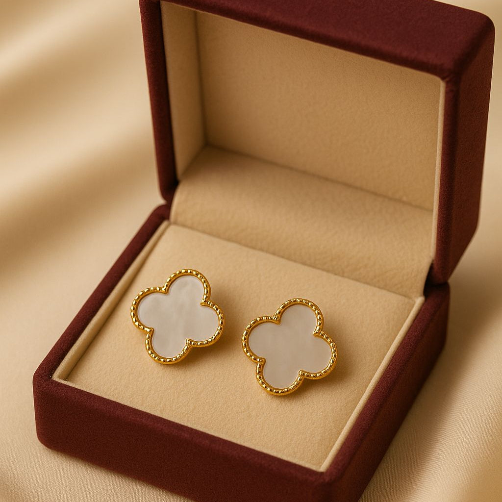 Gold Clover Mother-of-Pearl Stud Earrings
