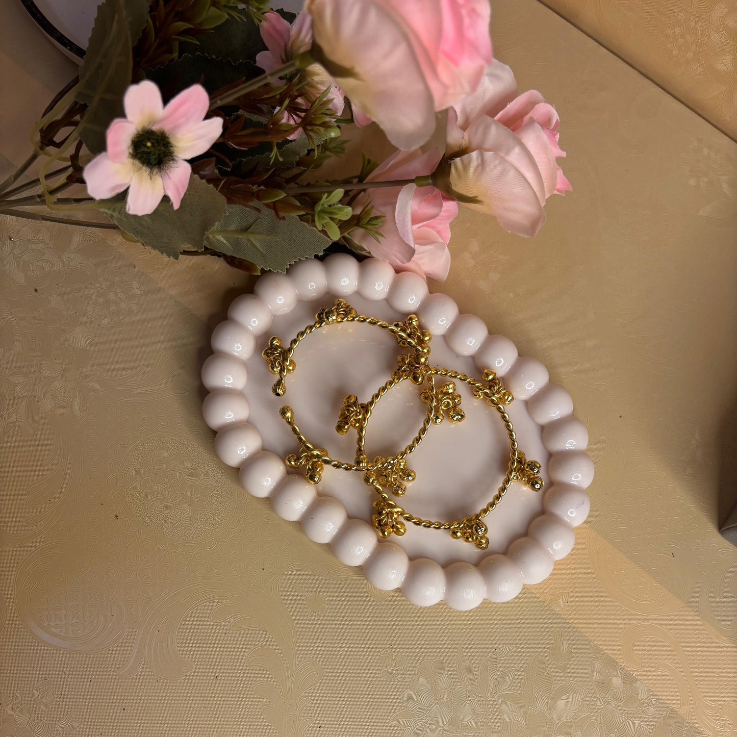 Gold Beaded Hoop Bangle