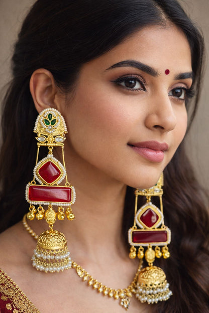 Ruby Jhumka Kashmiri Earrings