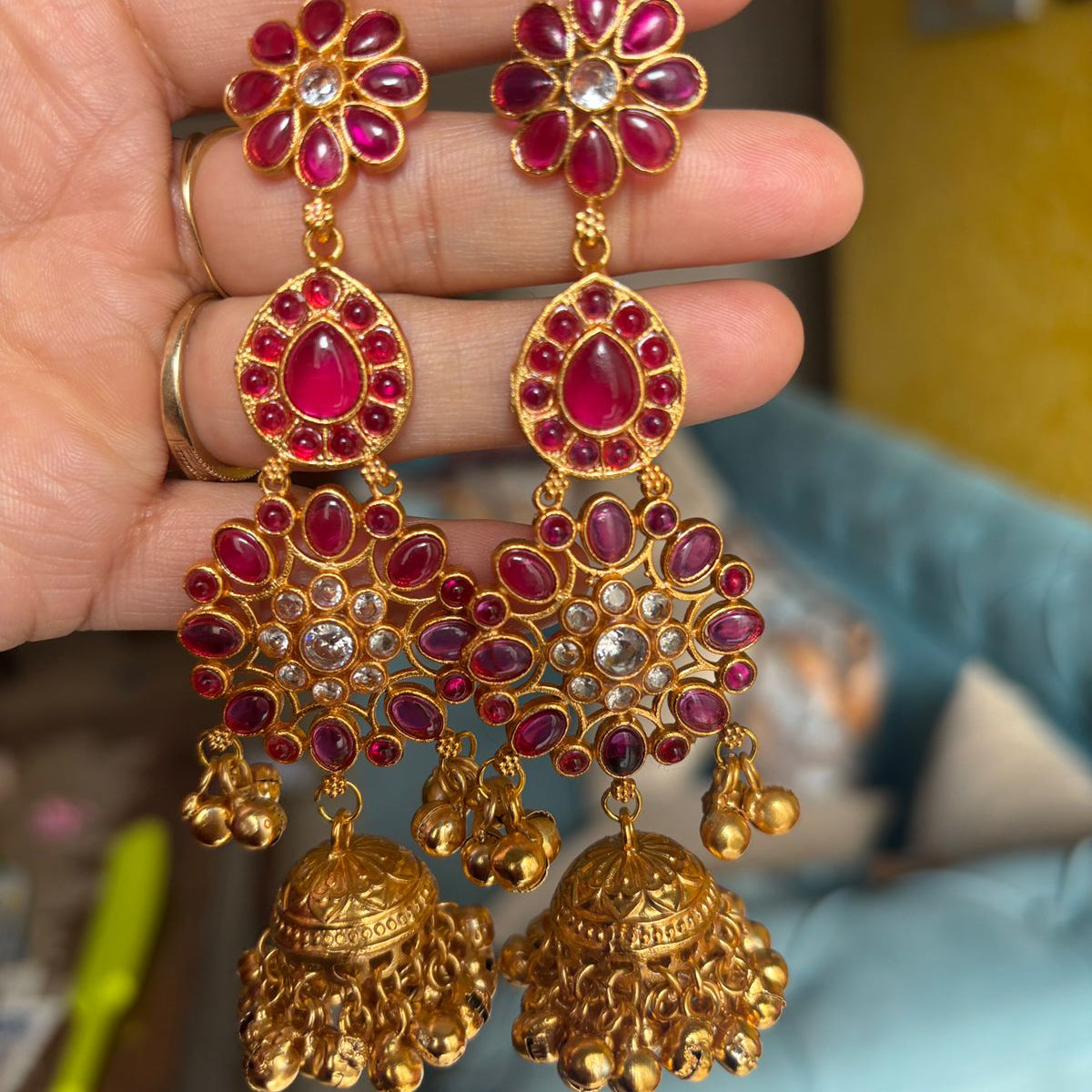 Ruby Floral Jhumka Earrings