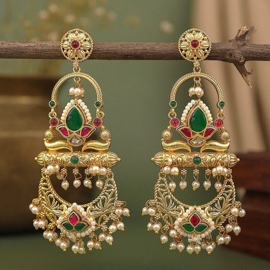 Royal Peacock Motif Chandbali Earrings
