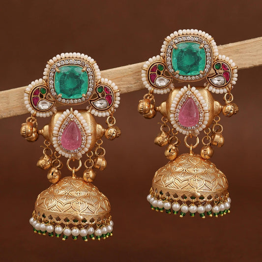 Ramshika emerald green and pink earrings