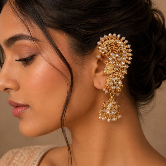 Royal Pearl Peacock EarCuff Jhumka