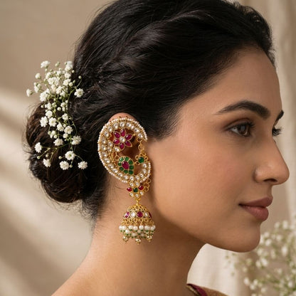 Royal Paisley Kundan Jhumka Earrings