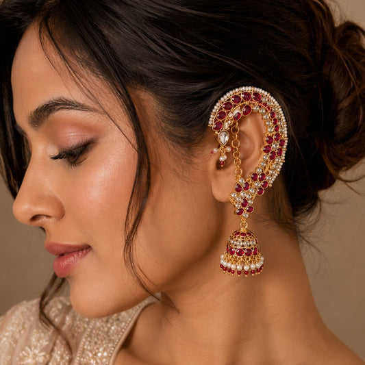 Ruby Royale Ear Cuff Jhumka Earrings