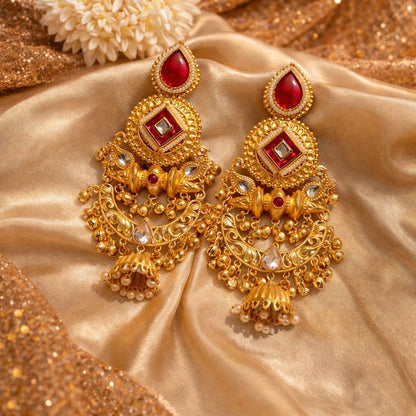 Ruby Chandbali Jhumka Earrings