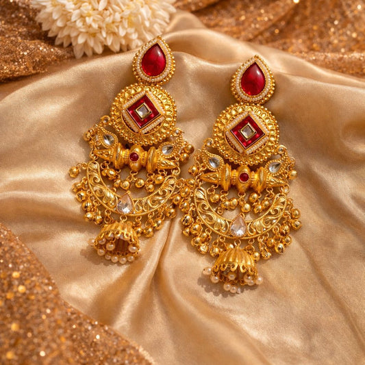 Ruby Chandbali Jhumka Earrings