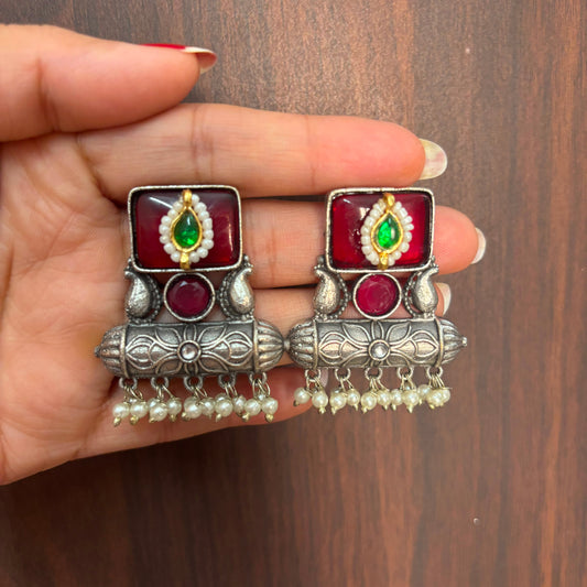 Ruby Heritage Oxidized Pearl Earrings